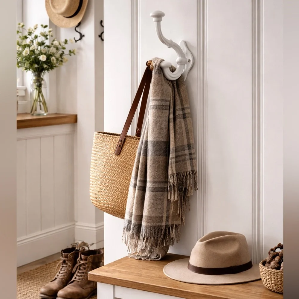 NEW Pottery Barn Stockton Classic White Cast Iron Heavy Duty Wall Curtain Hook